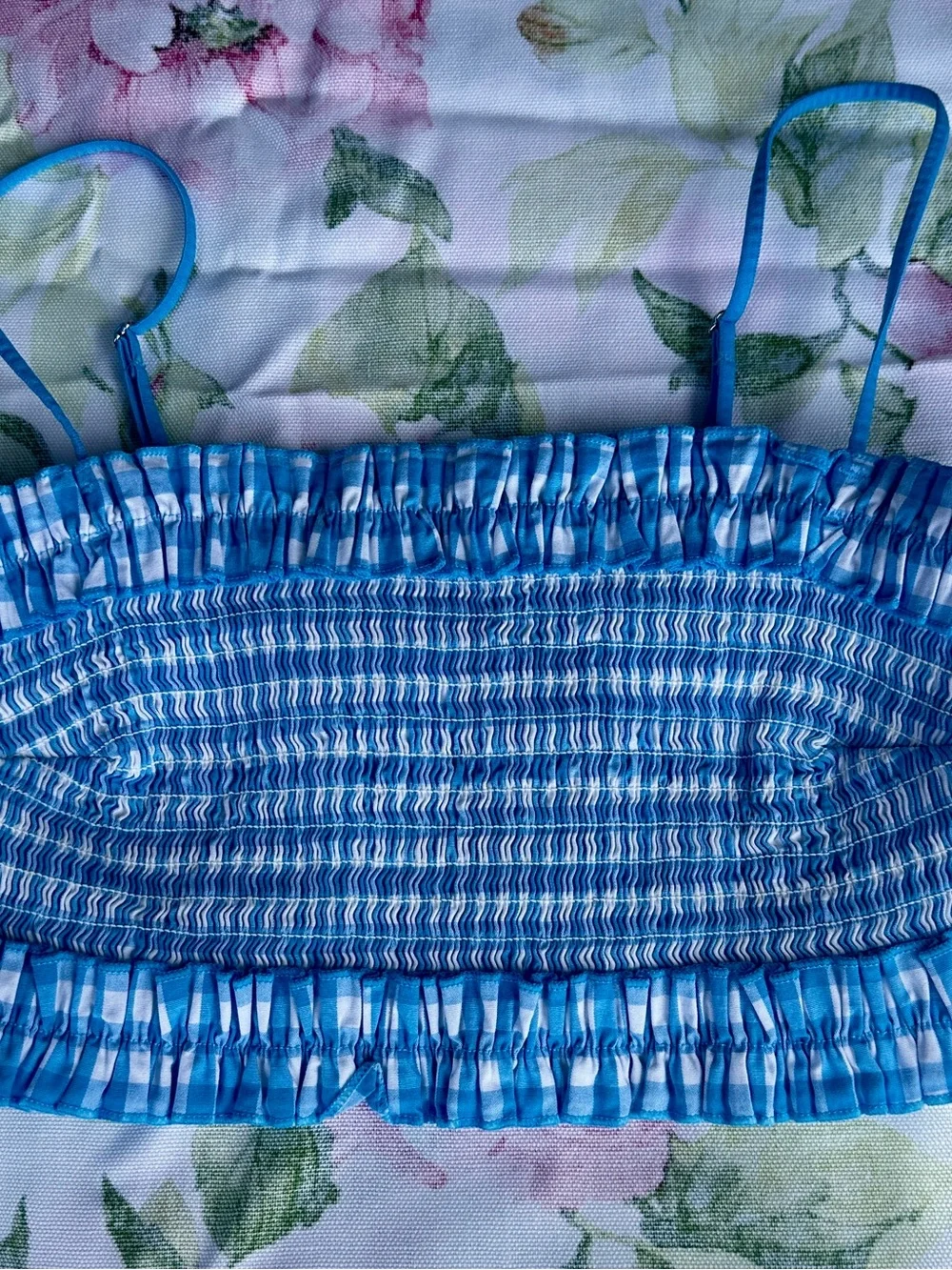 #122 Kids Colsie Bright Blue Smocked  Top with Thin Straps/ or swim top, size s